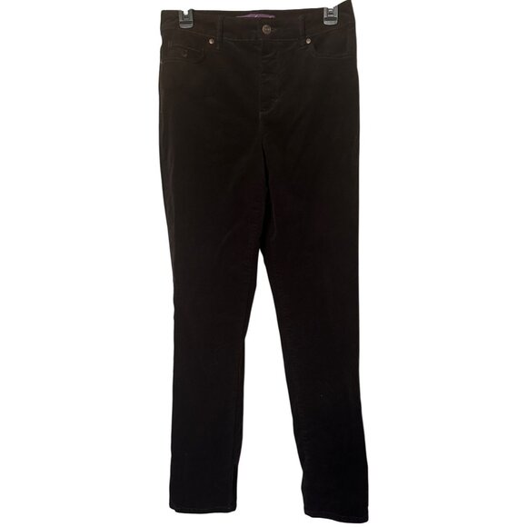 Gloria Vanderbilt Amanda Dark Brown Mid-Rise Velvet Pants Women's Size 6 - Picture 1 of 16